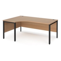 Maestro 25 left hand ergonomic desk 1800mm wide - black bench leg frame and beech top