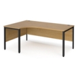 Maestro 25 left hand ergonomic desk 1800mm wide - black bench leg frame and oak top