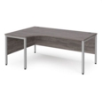 Maestro 25 left hand ergonomic desk 1800mm wide - silver bench leg frame and grey oak top