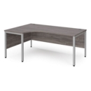 Maestro 25 left hand ergonomic desk 1800mm wide - silver bench leg frame and grey oak top