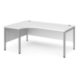 Maestro 25 left hand ergonomic desk 1800mm wide - silver bench leg frame and white top
