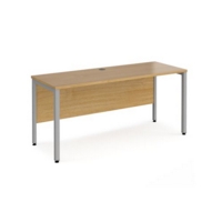 Maestro 25 straight desk 1600mm x 600mm - silver bench leg frame and oak top