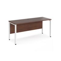 Maestro 25 straight desk 1600mm x 600mm - white bench leg frame and walnut top