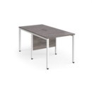 Maestro 25 back to back straight desks 800mm x 1600mm - white bench leg frame and grey oak top