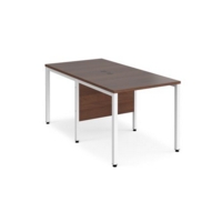 Maestro 25 back to back straight desks 800mm x 1600mm - white bench leg frame and walnut top
