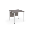 Maestro 25 straight desk 800mm x 800mm - white bench leg frame and grey oak top
