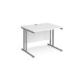 Maestro 25 straight desk 1000mm x 800mm - silver cantilever leg frame and white top