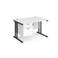 Maestro 25 straight desk 1200mm x 800mm with 2 drawer pedestal - black cantilever leg frame and white top