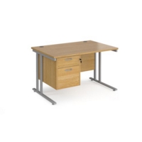 Maestro 25 straight desk 1200mm x 800mm with 2 drawer pedestal - silver cantilever leg frame and oak top