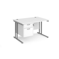 Maestro 25 straight desk 1200mm x 800mm with 2 drawer pedestal - silver cantilever leg frame and white top