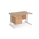 Maestro 25 straight desk 1200mm x 800mm with 2 drawer pedestal - white cantilever leg frame and beech top