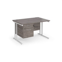 Maestro 25 straight desk 1200mm x 800mm with 2 drawer pedestal - white cantilever leg frame and grey oak top