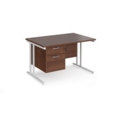 Maestro 25 straight desk 1200mm x 800mm with 2 drawer pedestal - white cantilever leg frame and walnut top