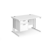 Maestro 25 straight desk 1200mm x 800mm with 2 drawer pedestal - white cantilever leg frame and white top