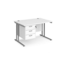 Maestro 25 straight desk 1200mm x 800mm with 3 drawer pedestal - silver cantilever leg frame and white top