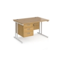 Maestro 25 straight desk 1200mm x 800mm with 3 drawer pedestal - white cantilever leg frame and oak top