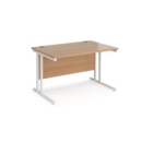 Maestro 25 straight desk 1200mm x 800mm - white cantilever leg frame and beech top