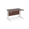 Maestro 25 straight desk 1200mm x 800mm - white cantilever leg frame and walnut top