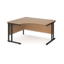 Maestro 25 left hand ergonomic desk 1400mm wide - black cantilever leg frame and beech top
