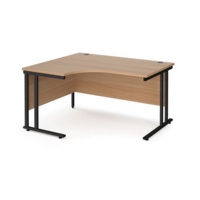 Maestro 25 left hand ergonomic desk 1400mm wide - black cantilever leg frame and beech top