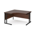 Maestro 25 left hand ergonomic desk 1400mm wide - black cantilever leg frame and walnut top