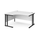 Maestro 25 left hand ergonomic desk 1400mm wide - black cantilever leg frame and white top