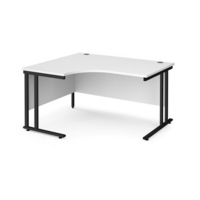 Maestro 25 left hand ergonomic desk 1400mm wide - black cantilever leg frame and white top