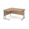 Maestro 25 left hand ergonomic desk 1400mm wide - silver cantilever leg frame and beech top