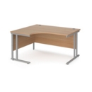 Maestro 25 left hand ergonomic desk 1400mm wide - silver cantilever leg frame and beech top