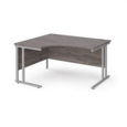 Maestro 25 left hand ergonomic desk 1400mm wide - silver cantilever leg frame and grey oak top