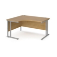 Maestro 25 left hand ergonomic desk 1400mm wide - silver cantilever leg frame and oak top