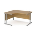 Maestro 25 left hand ergonomic desk 1400mm wide - silver cantilever leg frame and oak top