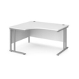 Maestro 25 left hand ergonomic desk 1400mm wide - silver cantilever leg frame and white top