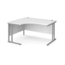 Maestro 25 left hand ergonomic desk 1400mm wide - silver cantilever leg frame and white top