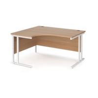 Maestro 25 left hand ergonomic desk 1400mm wide - white cantilever leg frame and beech top