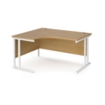 Maestro 25 left hand ergonomic desk 1400mm wide - white cantilever leg frame and oak top
