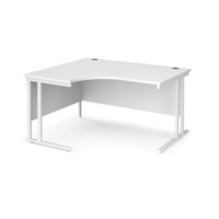 Maestro 25 left hand ergonomic desk 1400mm wide - white cantilever leg frame and white top