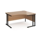 Maestro 25 right hand ergonomic desk 1400mm wide - black cantilever leg frame and beech top