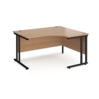 Maestro 25 right hand ergonomic desk 1400mm wide - black cantilever leg frame and beech top