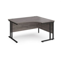 Maestro 25 right hand ergonomic desk 1400mm wide - black cantilever leg frame and grey oak top