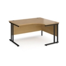 Maestro 25 right hand ergonomic desk 1400mm wide - black cantilever leg frame and oak top