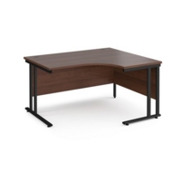 Maestro 25 right hand ergonomic desk 1400mm wide - black cantilever leg frame and walnut top
