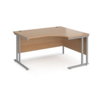 Maestro 25 right hand ergonomic desk 1400mm wide - silver cantilever leg frame and beech top