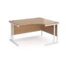 Maestro 25 right hand ergonomic desk 1400mm wide - white cantilever leg frame and beech top