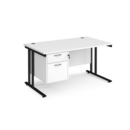 Maestro 25 straight desk 1400mm x 800mm with 2 drawer pedestal - black cantilever leg frame and white top