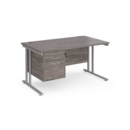 Maestro 25 straight desk 1400mm x 800mm with 2 drawer pedestal - silver cantilever leg frame and grey oak top