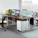 Maestro 25 straight desk 1400mm x 800mm with 2 drawer pedestal - white cantilever leg frame and grey oak top
