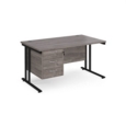 Maestro 25 straight desk 1400mm x 800mm with 3 drawer pedestal - black cantilever leg frame and grey oak top