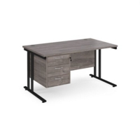Maestro 25 straight desk 1400mm x 800mm with 3 drawer pedestal - black cantilever leg frame and grey oak top