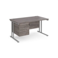 Maestro 25 straight desk 1400mm x 800mm with 3 drawer pedestal - silver cantilever leg frame and grey oak top